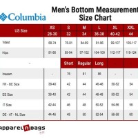 Columbia Shorts Size Chart