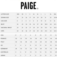 Paige Jeans Size Chart Women S